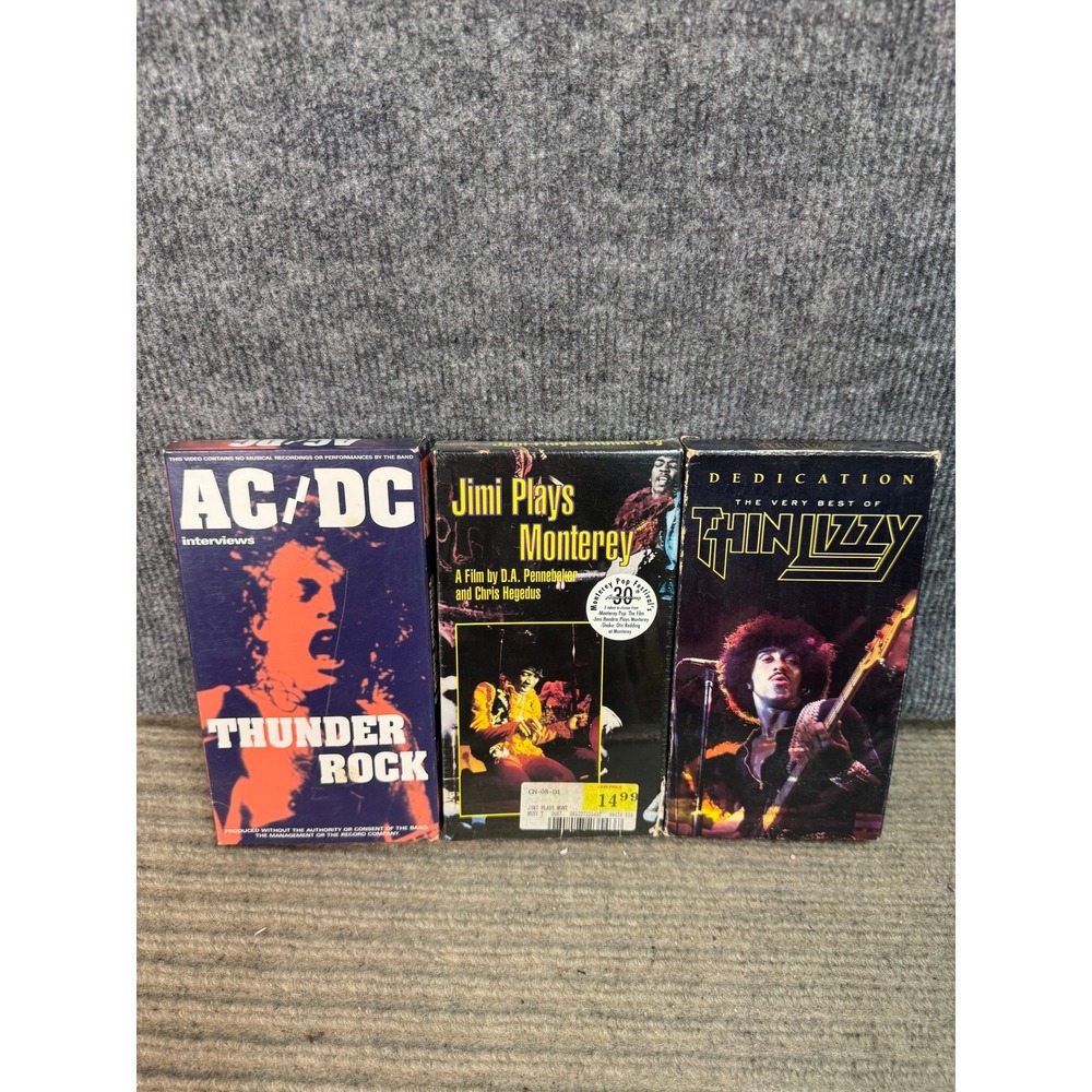 Vintage Rock VHS Lot AC/DC Thunder Rock Jimi Hendrix Monterey Thin Lizzy Best Of